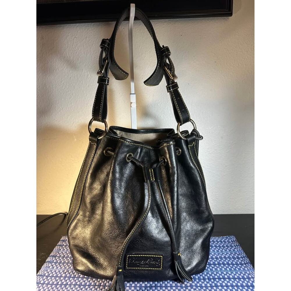 Dooney & Bourke Black Leather Drawstring Bucket Bag – Excellent Condition!